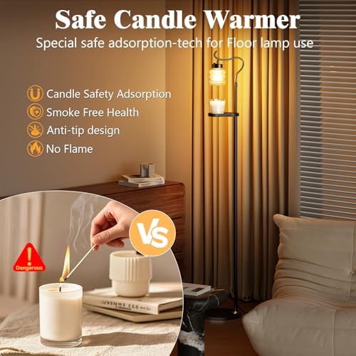 Candle Warmer Floor Lamp with Timer, Dimmable Candle Warmer for Home Decor, Height Adjustable Floor Warmer, Birthday Gifts for Girlfriend Mom Christmas Mother's Day Gfit (Black Top) — view 2
