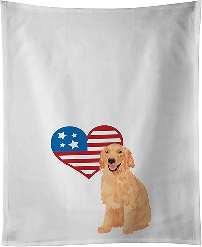 Carolines Treasures WDK4182WTKT Golden Retriever Gold 1 - Juego de 2 toallas de cocina color blanco patriótico 19 x 25 pulgadas multicolor