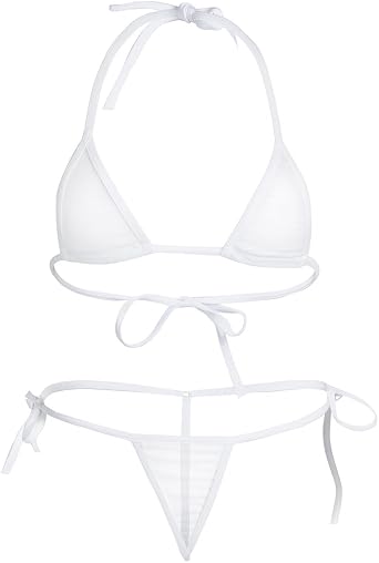 Women Sexy See Through Mini Micro Bra Sheer Bikini G String Bottom Set Swimsuit
