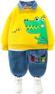Bold N Elegant Baby Boys Denim Printed Cute Animal Cartoon Print Funky Full Sleeve Collar T-Shirt and Pant Party Clothing Set Price In India