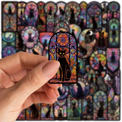 Dunkle Gotische Katze Aufkleber 50 Stück, Gothic Black Cat Sticker Set für Laptop Wasserflasche Koffer Gepäck Skateboard Helm Handyhülle Tagebuch, Vinyl Graffiti Stickers für Erwachsene