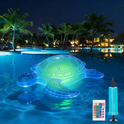 26.5inch Solar Pool Floats Lights,IP68 Waterproof Solar Powered Floating Pool Lights,16RGB Colors Turtle Inflatable Light Up Pool Float for Above Ground Pools,Outdoor Swimming Pool Decorations(1Pc)