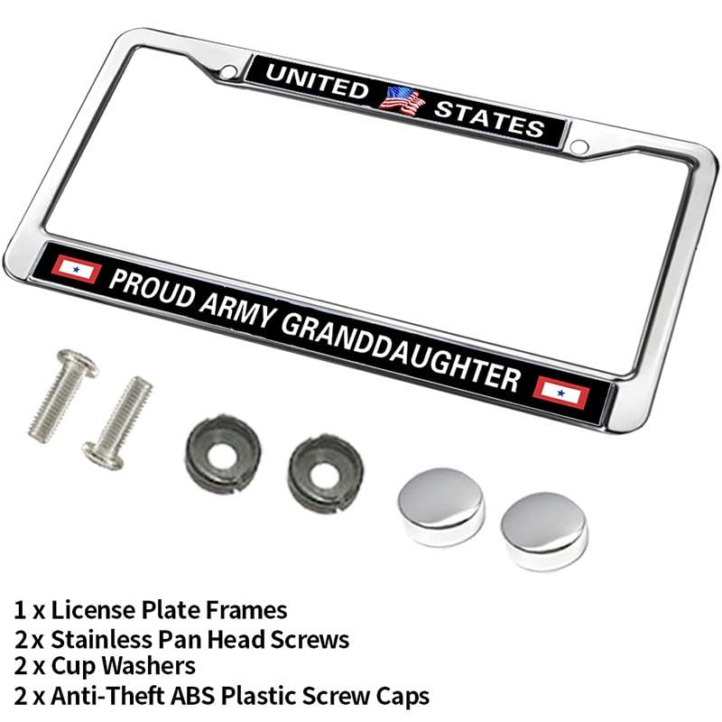 Image of Army Granddaughter License Plate Frame, Stainless Steel Metal Tag Holder | Support your soldier with this durable metal Army Granddaughter license plate frame, weather-resistant for long use.