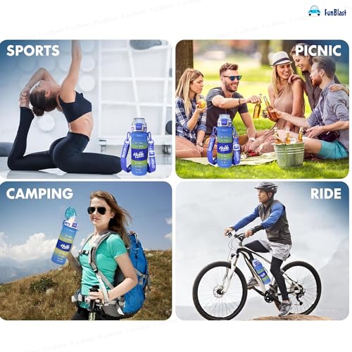 Image of FunBlast Polypropylene 1 Litre Water Bottle - Sports Water Bottles With Time Marker, Gym Outdoor Sipper Bottle With Handle & Adjustable Strap, Leak Proof BPA Free Fitness Water Bottle (Multicolor-A)
