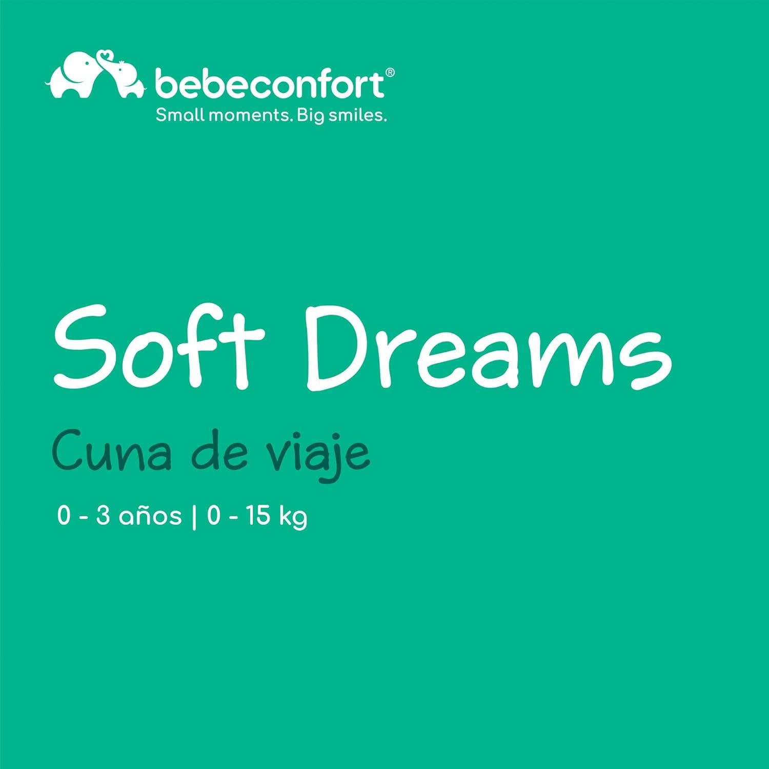 Bebeconfort Soft Dreams, Cuna de Viaje, 0-3 Años (0-15 kg), Cuna de Viaje Ligera, Colchón Espuma y Fibra de Madera (60x120 cm), Bolsa de Transporte, Plegado Compacto Tipo Paraguas, Grey Mist