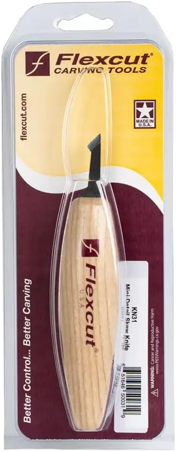 FLEXCUT Wood Carving Tools |Mini Detail Skew | Honed and Polished 1095 High Carbon Steel Blade | 3/8 Inch Blade | Ergonomic Ash Hardwood Handle| KN31 | Made in the U.S.A.