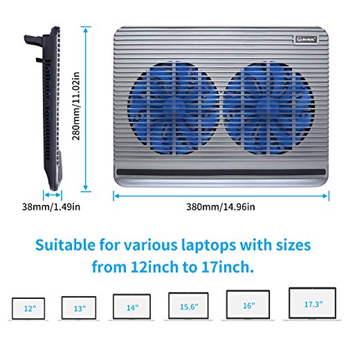 Coolertek — Cooler para laptop alimentado por USB, 2 grandes ventiladores azuis silenciosos, altura
