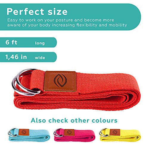 Samyoga Yoga Strap Red In Standard 6 Foot, Durable Polyester Cotton Exercise Straps, Yoga Strap For Stretching, General Fitness, Flexibility And Physical Therapy #TOP1