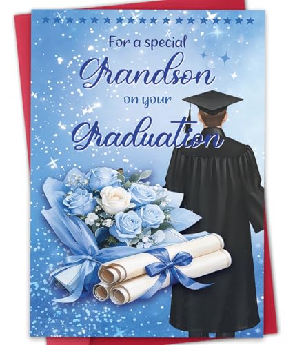 ATTLVV Grandson Graduation Card, Graduation Gift for Grandson, Congratulations Card with Printed Message Inside, with Luxury Red Envelope and Gold Seal Sticker