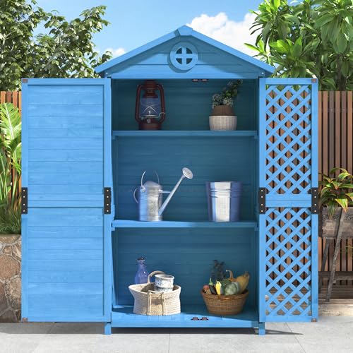 BTM Garden Shed, Wooden, Blue, 101.5x53x175.3cm, 2 Doors, 3 Shelves, All Weather Resistant