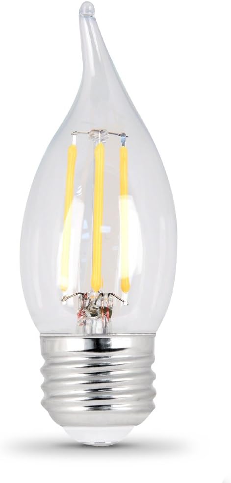 Gеt Chеар Prісе Feit Electric - Decorative Clear Glass Filament LED Dimmable 25 Watt Equivalent Soft White (2700K) Flame Tip Chandelier Bulb, Standard Base, Pack of 2 (BPEFC25/827/LED/2) Tор Brаndѕ Feit Electric - Decorative Clear Glass Filament LED Dimmable 25 Watt Equivalent Soft White (2700K) Flame Tip Chandelier Bulb, Standard Base, Pack of 2 (BPEFC25/827/LED/2)