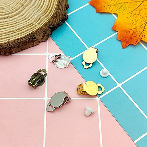 200Pcs Round Flat Back Tray Earring Clips Set With Earring Pads, Non-Pierced Clip-On Earring Findings Round Frog Ear Clips Earring Pad Base Setting Components For Diy Jewelry Making Earring(5 Colors) #TOP6