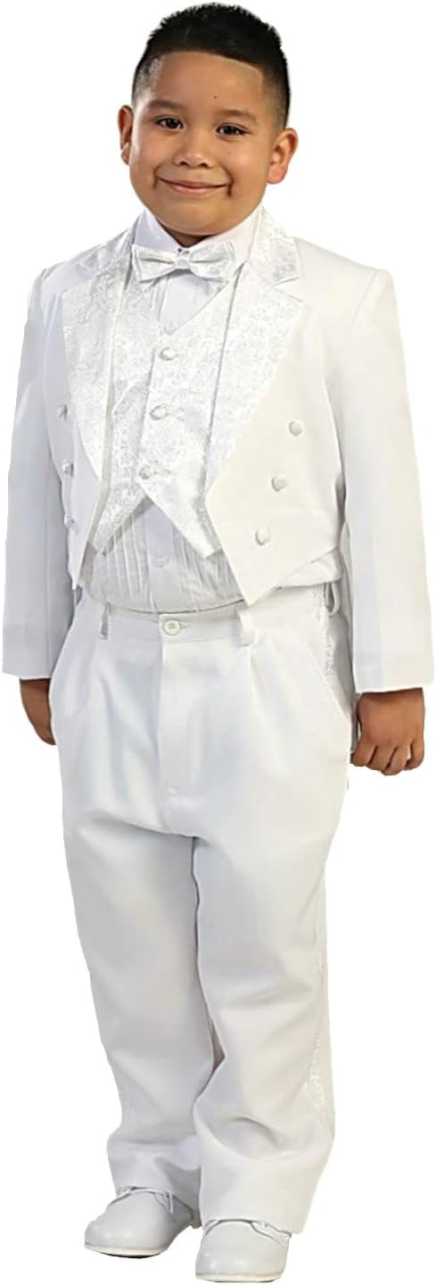 Kromoc Boys' Double Breasted 3-Piece Business Suit Jacket Jacquard Waistcoat & Trousers