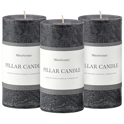 3x6 Inch Black Pillar Candles Set of 3 - Hand-Poured Unscented Candles, Long Clean Burning, Large Big Candle, Smokeless Dripless Candle for Dinner Table, Wedding, Home, Bathroom, Gothic Decor