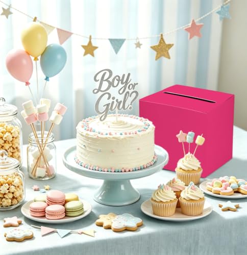 Image of SietDESEO Hot Pink Card Box with Slot Money Gift Card Box Holder for Party Wedding Reception Birthday Graduation Bridal Shower Baby Shower Diaper Raffle Box