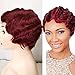 Produktbild BLISSHAIR Short Weinrot Wig Pixie Cut Brasilianische Finger Wave Curly Perücke Echthaar Kurze Lockige Perücke mit Pony Für Mode Frauen (#99J)