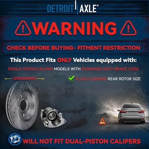 Image of Detroit Axle - Rear Brake Kit for Chrysler Town&Country Dodge Grand Caravan | VW Routan, Drilled Slotted Brake Rotors Brake Calipers Ceramic Brake Pads Replacement 12 inch inch Rear Rotor