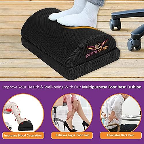 Primeology Footrest Cushion Adjustable Ergonomic Foot Cushion, Non-slip,Ideal for Neck,Back & Legs - Foot Rest Stool for Under Desk, Office, Home & Travel  Waterproof & Protective Drawstring Bag Inc.