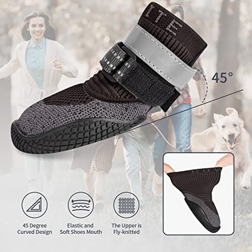 Dog Boots & Paw Protectors, Dog Shoes For Hot Pavement, Bowite Summer Winter Breathable Lightweight Fly Knit Dog Booties With Reflective Strips For Small Medium Large Dogs 4Pcs/Set（Black,#8） #TOP1