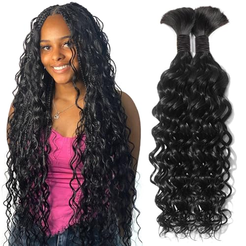 Deep Wave Bulk Synthetic Bohemian Braids 18 inch Braiding Hair For Boho Braids Curly Hair Bundles No Weft Wet and Wavy Hair for Braiding Synthetic Hair Extensions(18 Inch, 1B)