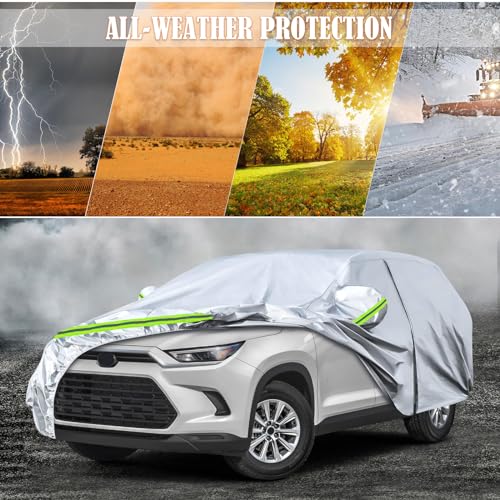 Image of Waterproof Car Covers Replace for 2024 2025 Toyota Grand Highlander and Lexus TX350 500h, 6 Layers Silver All Weather Car Cover with Zipper Door & Windproof Bands for Snow Rain Dust Protection