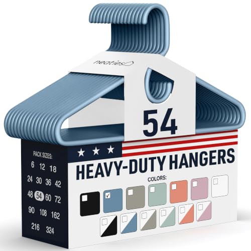 Neaties Heavy Duty Clothes Hangers 50 Pack (54 Count) – Made in the USA – 8lb Capacity Plastic Hangers for Adult Clothing – Durable for Pants, Coats, Jackets, or Jeans – Blue