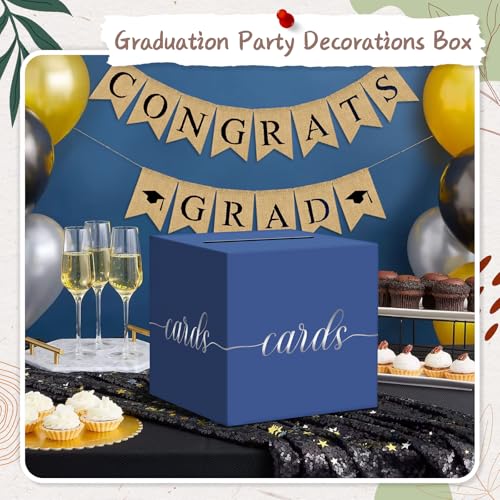Elegant Card Box for Party, Silver Foil Graduation Card Box, Navy Blue by QIKSION - Used condition - Image 5