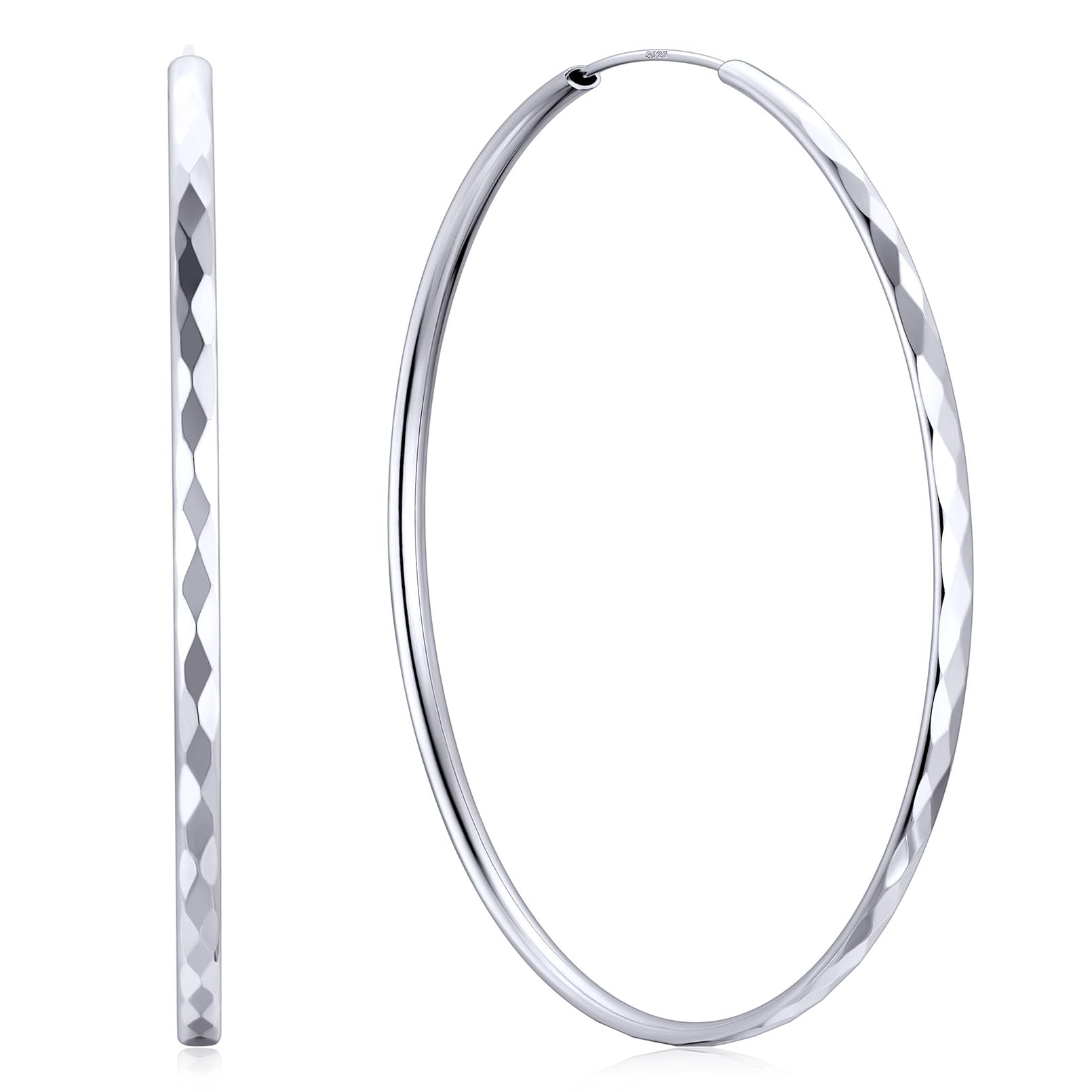 ChicSilver Orecchini Donna Argento 925 in Oro Bianco, 3mm Orecchini Cerchio Argento/Oro con Misura 30mm/50mm/70mm, Orecchino Grande Anallergico Donna Ragazza, Idee Regalo