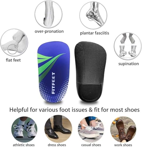 Fitfeet High Arch Support Insoles，3/4 Length Orthotic Foot Inserts For Flat Feet Over-Pronation Plantar Fasciitis Heel Pain Relief Shoe Insoles For Men And Women Running Sports, M Blue&Black - 5