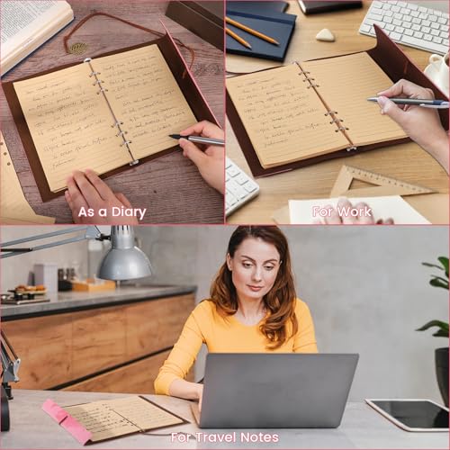 Thboxes Leather Journal Notebook A5, Refillable Diary, Travel Journals for Women Men Teenager 160 Pages Spiral Notebook, 100GSM Paper, 23 X 16 cm (Pink) - Image 5