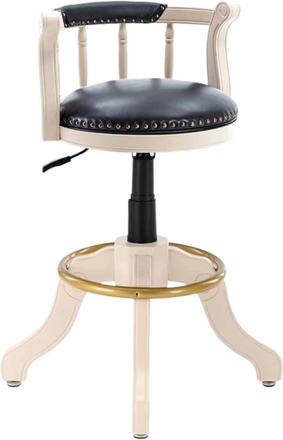 Lifting Bar Stools, Height Adjustable American-Style Solid Wood Ergonomic Comfortable Luxury Retro Leather High-Back Counter High Chairs(Black-White Rack,H 59cm)
