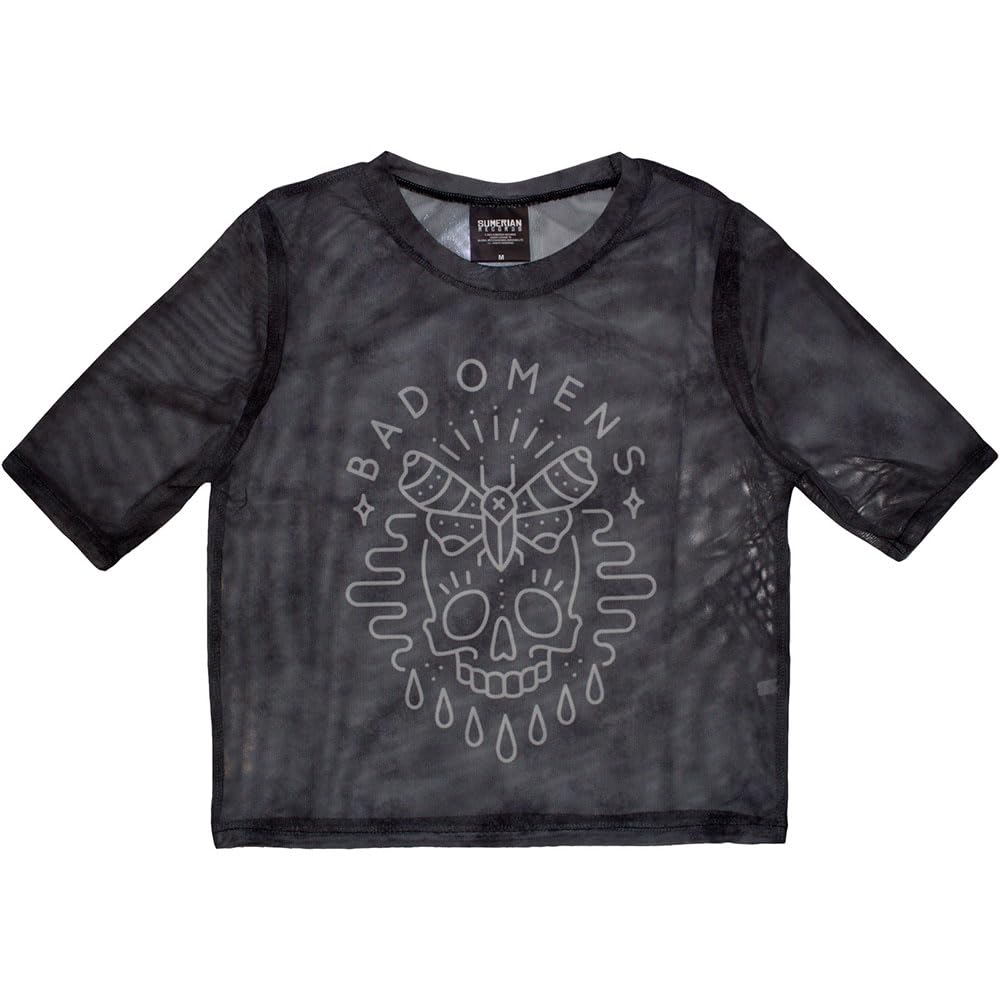 Rock Off officially licensed products Bad Omens Moth Skull Mesh Crop Top