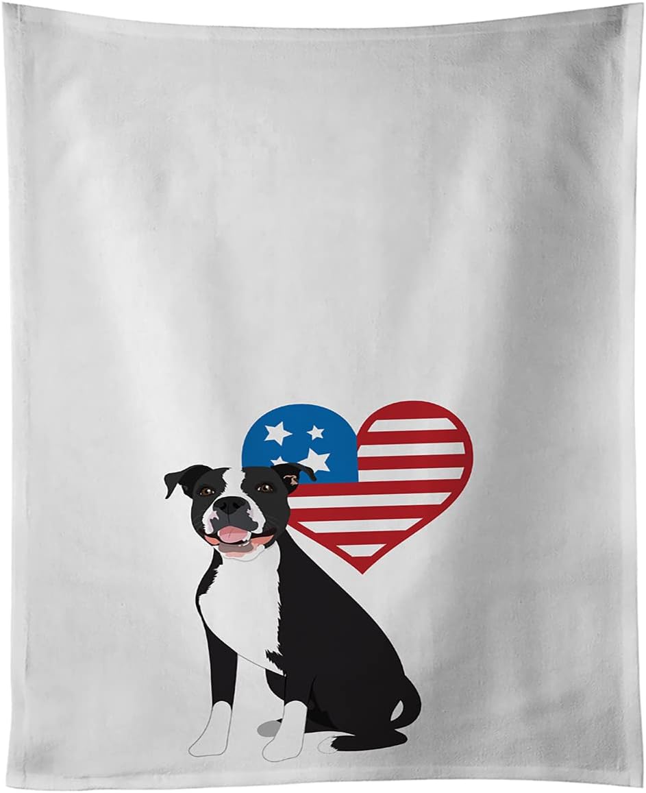 Caroline's Treasures WDK4215WTKT Pit Bull Black #3 Patriotic White Kitchen Towel Set of 2 Dish Towels Decorative Bathroom Hand Towel for Hand, Face, Hair, Yoga, Tea, Dishcloth, 19 X 25, White