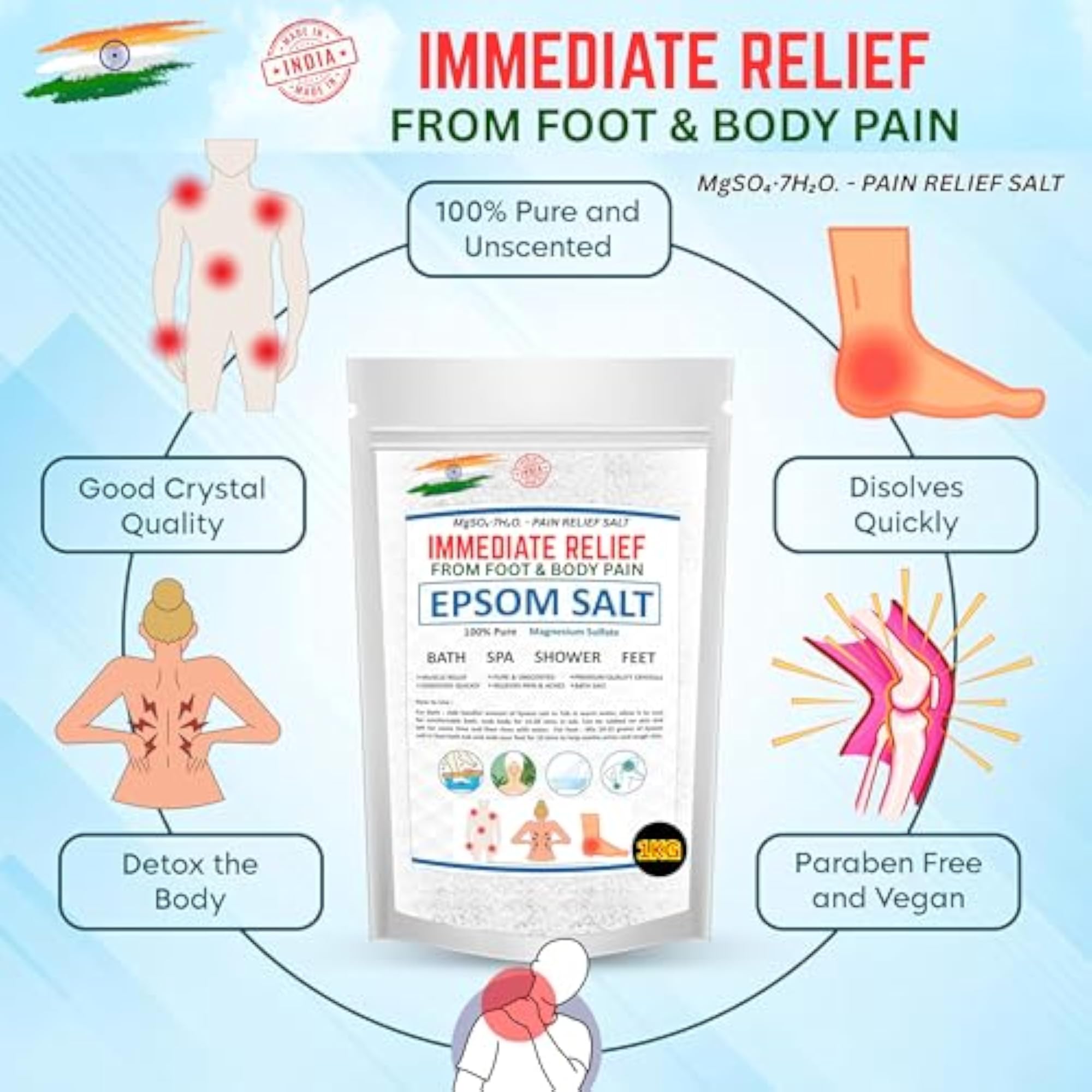 Fast-Acting Epsom Salt 2Kg for Pain Relief and Relaxation