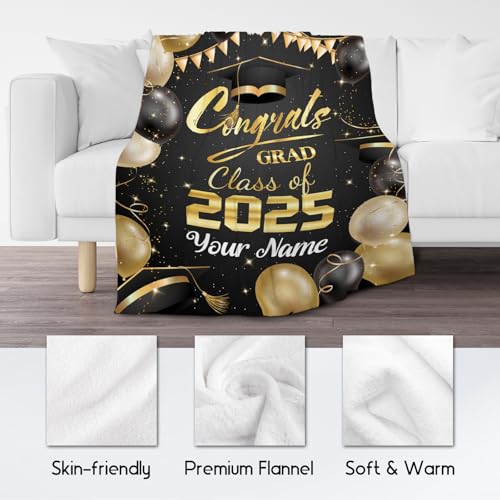Personalized Graduation Blanket - Custom Class of 2025 Graduation Gifts for Her or Him - 60"x80" Flannel Soft Throw Decorations - Senior 2025 Blankets for College, High School, Graduation Day