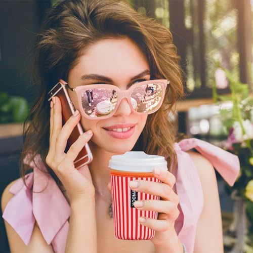 Image of Reusable Insulated Sleeve for Iced Coffee Cup, Coffee Neoprene Sleeve for Cold & Hot Drinks, Beverage Holder for Iced Coffee (Red Stripes, Large: 32oz)