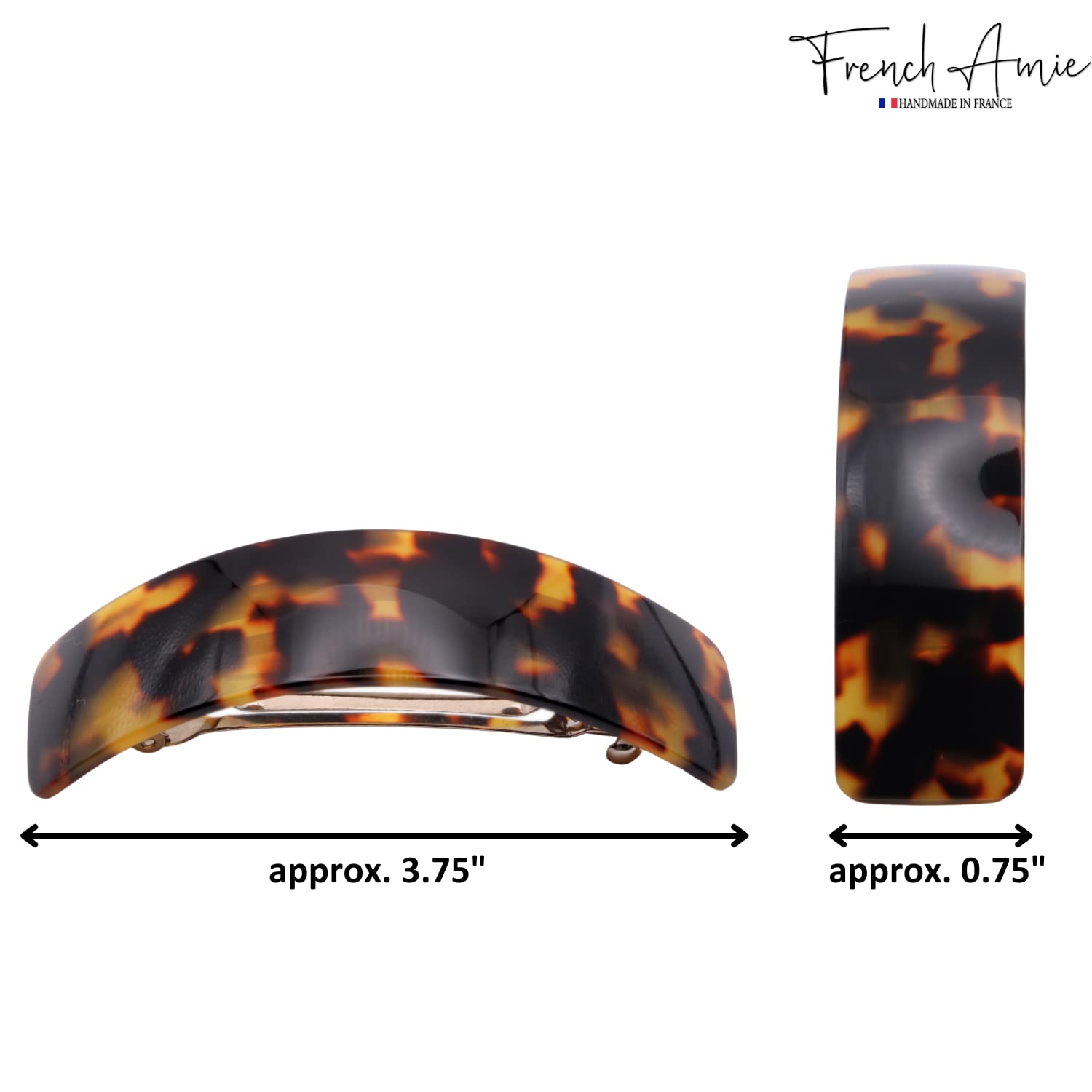 French Amie Curved Tokyo Large 3 ¾” Handmade Celluloid Automatic Volume Hair Clip Barrette (Tokyo)