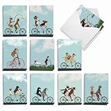 The Best Card Company - 20 Blank Note Cards with Envelopes (4 x 5.12 Inch) - All Occasion Animal Card Assortment (10 Designs, 2 Each) - Bike Chaser Pups AM8847OCB-B2x10