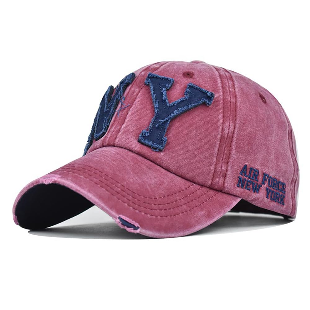 NY Embroidery，Men's Baseball Caps，Classic Outdoor Cap Unisex Baseball Caps，Dad Truck Driver hat, Wine Red, L