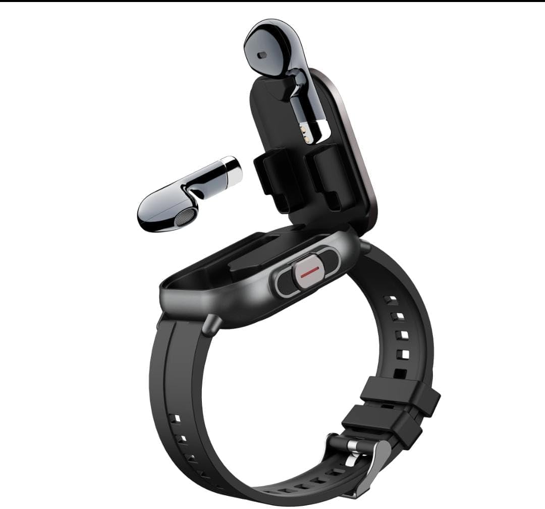 VAPI SmartWatch Bluetooth Call 2 in 1 with Earbuds, 2 in 1 SmartWatch with Bluetooth Headphones, 2" Large Screen, with Fitness Tracker and Multi Sport Modes, Compatible Men and Women (Black).