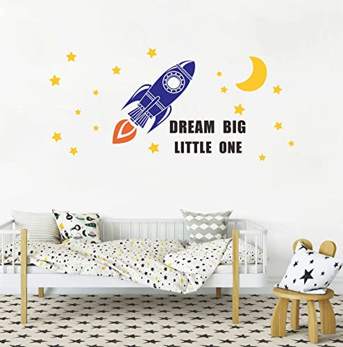 Vinilo decorativo con cohete, luna y estrellas para habitación