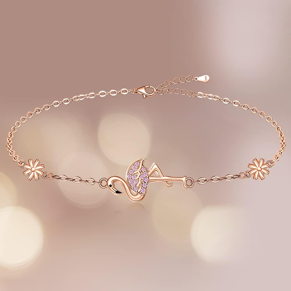 Fenthring Flamingo Ankle Bracelets for Women Sterling Silver Flamingo Anklet Cute Pink Bird Beach Boho Summer Anklets Foot Flamingos Jewelry Gifts - Image 9