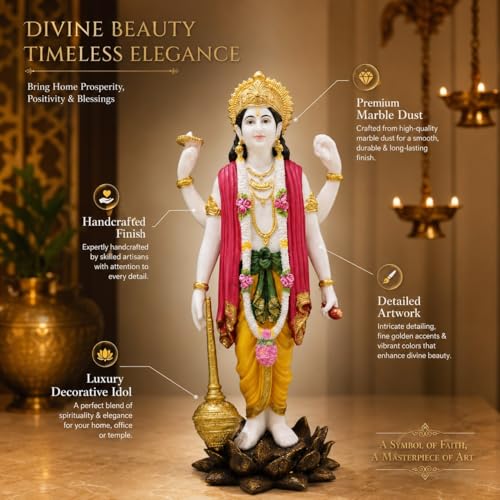 Image of ARMONIA Premium Lord Vishnu Idol for Home Decor - 15.7 Inch Handmade | Venkatesh Narayan Murti | Marble Dust Statue with Detachable Gada for Home Temple |Best Spiritual Gift for Wedding & Housewarming