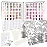 216 Colors Nail Display Chart, Nail Gel Polish Organizer Color Card with 240 False Nail Tips, Nail Color Display Book Chart Salon Nail Supplies Sample Chart Tool Set Nail Swatch (Silver, 1 Pack)