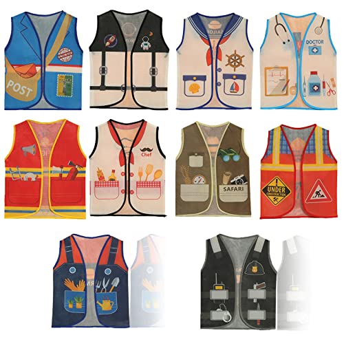 10 Pcs Kids Community Helpers Costumes Preschool Dress Up Vest Career Costumes Role Play Career Cosplay Clothes Toddler Occupation Pretend Role Play Costume For Kids Dress Up Doctor Police Fireman #TOP2