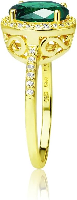 Ice Gems Sterling Silver Simulated Emerald and Cubic Zirconia Round Halo Ring