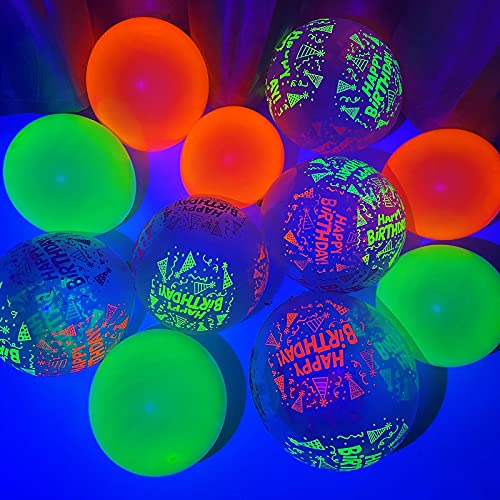 60 Pieces Neon Glow Balloons UV Party Supplies Happy Birthday Glow in The Dark Latex Fluorescent Balloons for Neon Party Supplies, 12 Inch - Thumbnail 4
