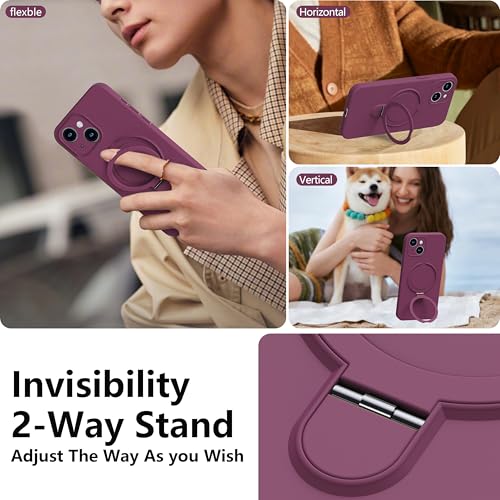 Coque iPhone 15 Plus silicone MagSafe béquille anneau rouge vin