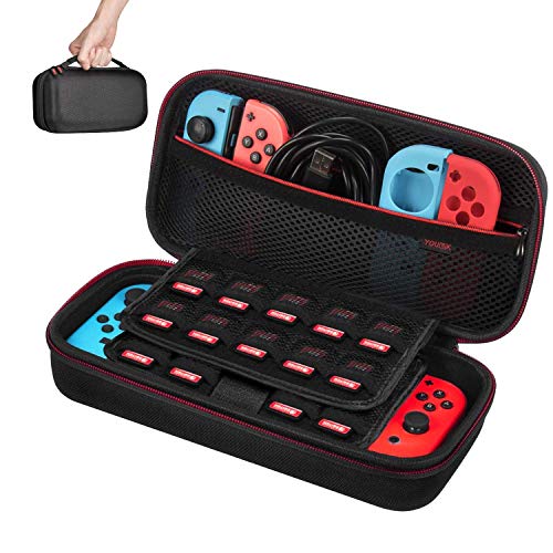 Theoutlettablet® Funda para Nintendo Switch – Versión Mejorada - Funda Viaje rígida Case con más Espacio de Almacenamiento para 19 Juegos, Cargador de AC y Otros Accesorios Nintendo Switch