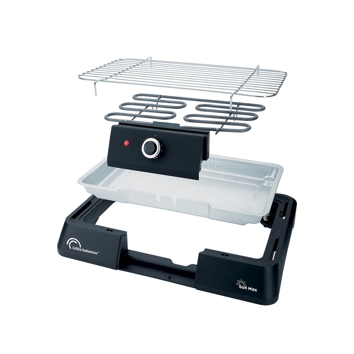 LITTLE BALANCE 8572 BBQ Sun Max, Barbecue elettrico da tavolo, 5-7 persone, superficie XXL, 2200 W, nero